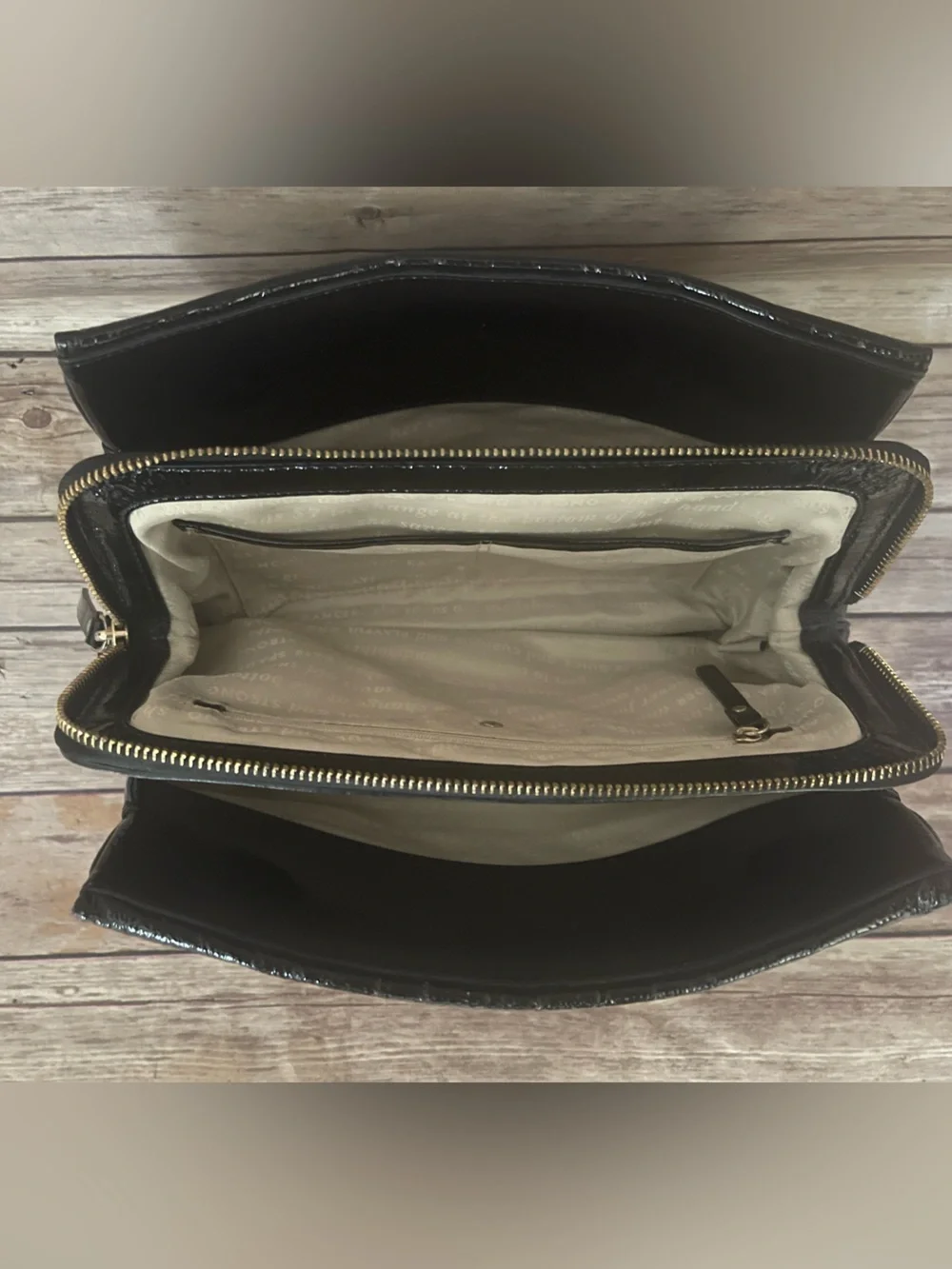 Kate Spade Cooper Square Darcy Black Cream Patent Leather Striped Shoulder Bag